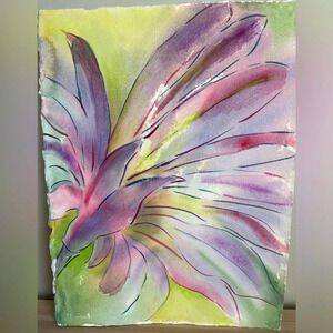 Watercolor Original Painting Floral Purple‎ Ready To Frame NWOT